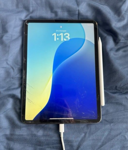 iPad Pro 256gb w/ Apple Pencil Gen 2 - Space Grey - Cracked Screen