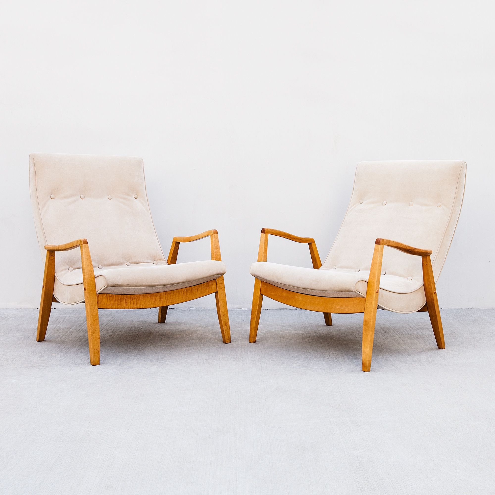 Vintage Mid Century Milo Baughman Scoop Chairs in Alcantara Suede
