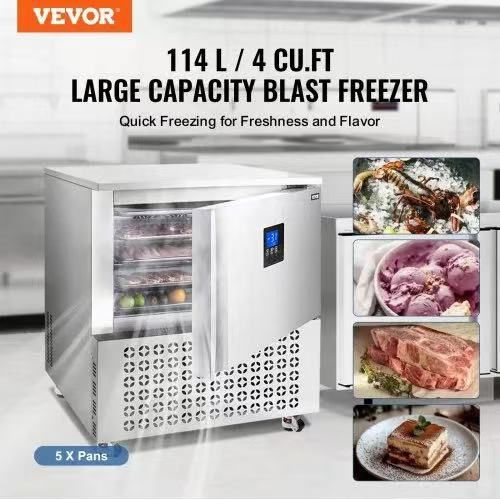 Commercial Blast Freezer, 114 L / 4 Cu.ft Blast Chiller with 5 Trays, Blast Chiller Freezer Chest with 4 Freezing Modes, Stainless Steel Food Blast F