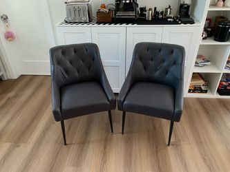 Dining Chairs Set of 2, Faux Leather with Back Pull Rod. Black