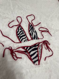 Red zebra y2k low rise bikini swimsuit goth festival rave dance scrunch emo