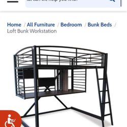 Full Size Loft Bed W/large Desk EUC