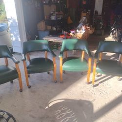 Green Vintage  Chair Leather Studded Office Library Desk Bankers Chair  /wheels