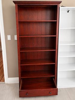 Tall Cherry Wood Bookcase with Drawer