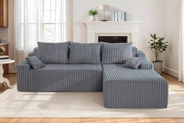 94'' Cloud Sectional Couch, Modular L-Shape Couch with Chaise, Boneless Sofa with Deep Seat for Living Room Bedroom,No Assembly Required(Grey,Right Fa