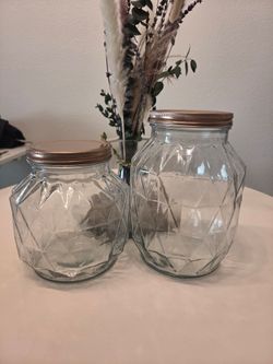 2 Geometric Glass Jars with Copper Tin Lids