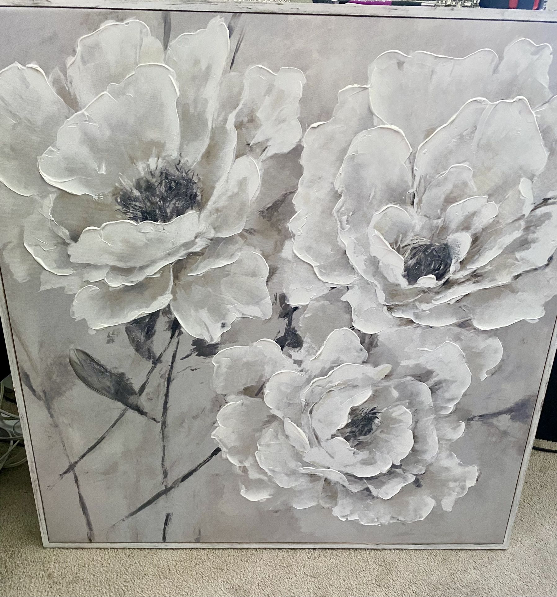 Beautiful Grey & White Roses Canvas Picture