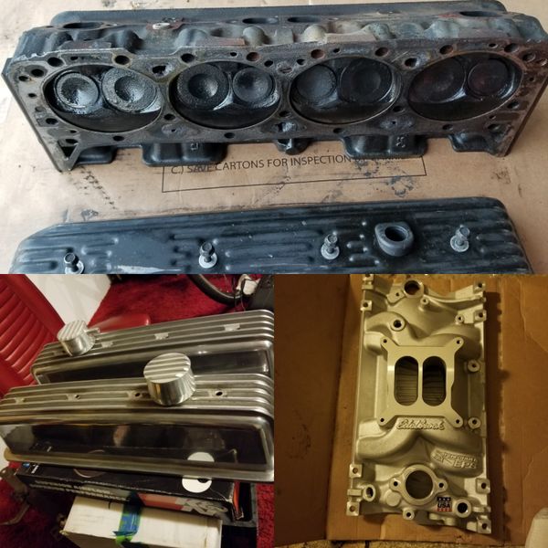 SBC vortec heads, vortec carb intake, tall center bolt valve covers for
