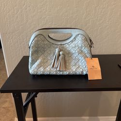 NWT Patricia Nash Blue Braided Stitch Handbag with Tassels
