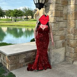 terry costa red mermaid prom dress.