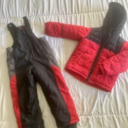 Boy’s Size 5-6 Arctic Quest Red/Black Fleece-Lined Snowsuit And Jacket
