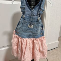 Oshkosh B'Gosh Vestbak Toddler Girls Bib Overall Lined Fabric Skirt Dress 2T Pink & Denim  Comes from pet free smoke free home  Washed w detergent & s