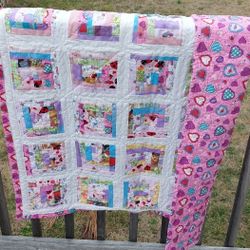 Girls Handmade Scrap Quilt with Pink Hearts