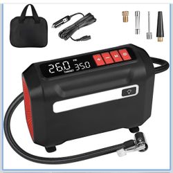 Tire Inflator Portable Air Compressor, DC 12V Air Compressor Portable with Large Dual Digital Screen, 3X Faster Inflation Air Pump for Car, Bike, Ball