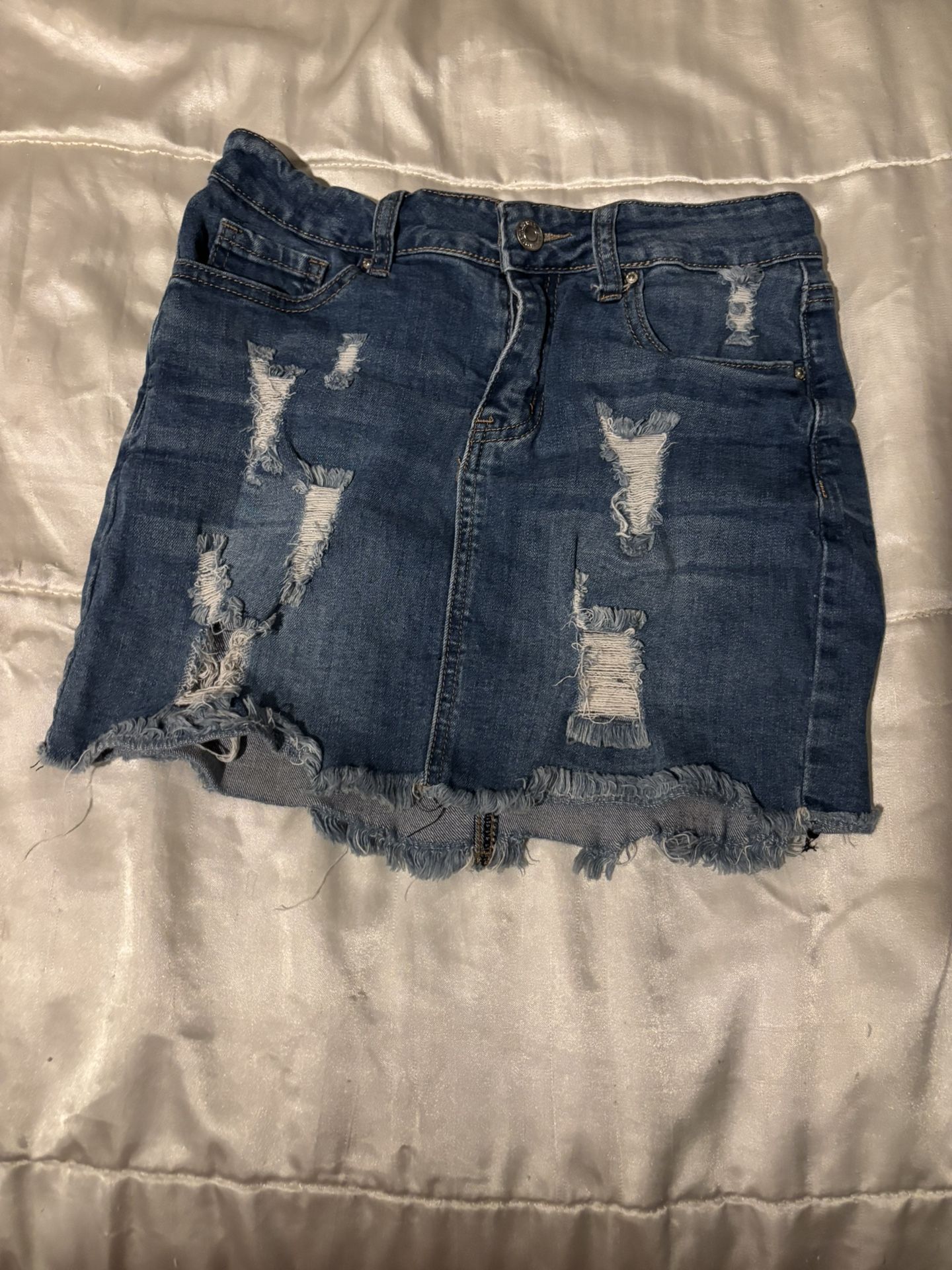 ripped dark blue skirt
