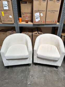 Accent Chairs Set of 2, Corduroy Barrel Armchairs Beige