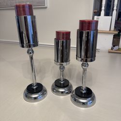 Set of 3 Modern Chrome Candle Holders – Decorative Accent Set