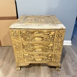 Rare antique hand carved Chinese wooden nightstand 