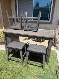 Gray Wood Bar Table with 4 Stools
