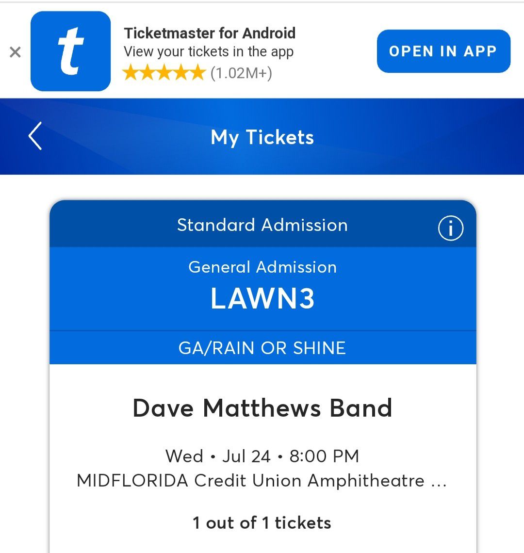 Dave Matthews Band ticket