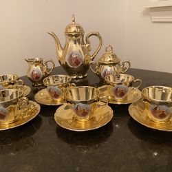 European porcelain Gold plated “ Madonna” coffee set for 6 persons