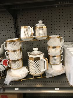 Tea Set with Holder - Gold Hearts