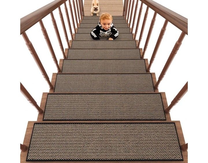 Non Slip Stair-Treads,Rubber Backing Stair-Runners for Wooden Steps,15PCS Residue Free Carpet Stair Treads for Kids and Dogs 8"x30" Black