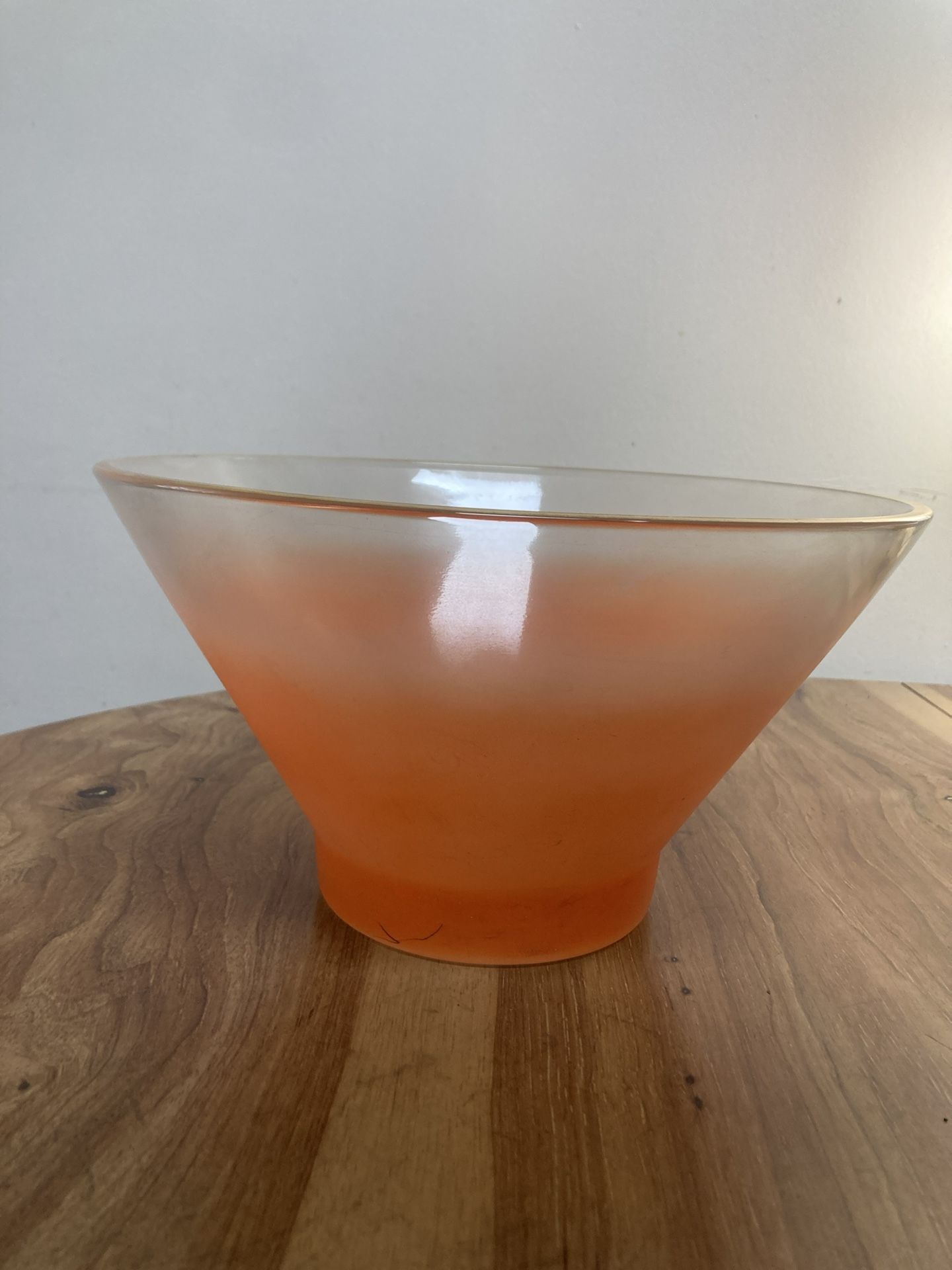 Mid Century Orange Blendo Glass Punch Bowl with Gold Rim
