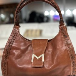 Michael Kors Vintage Tan Brown Leather Buckle Satchel Shoulder Handbag