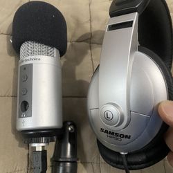 Audio  Technica Microphone And Samson Headphone 