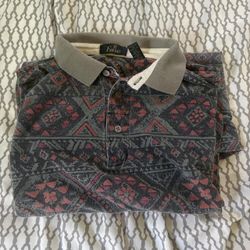 At Ease gray and red geometric pattern polo shirt  Mens XXL
