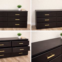IKEA 6 Drawer Dresser – Dark Brown w/ Gold Handles – 60”