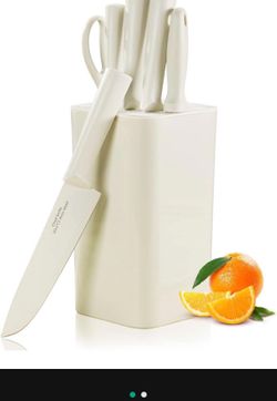 Knife Set,7-Pieces Sharp Knife Set with Universal Block and Sharpener,Stainless Steel Cooking Knife Set with Ergonomic Handle, with Non-stick Coating,