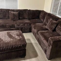 Gorgeous! Sectional Sofa With Ottoman Fur-like Jumbo Corduroy 