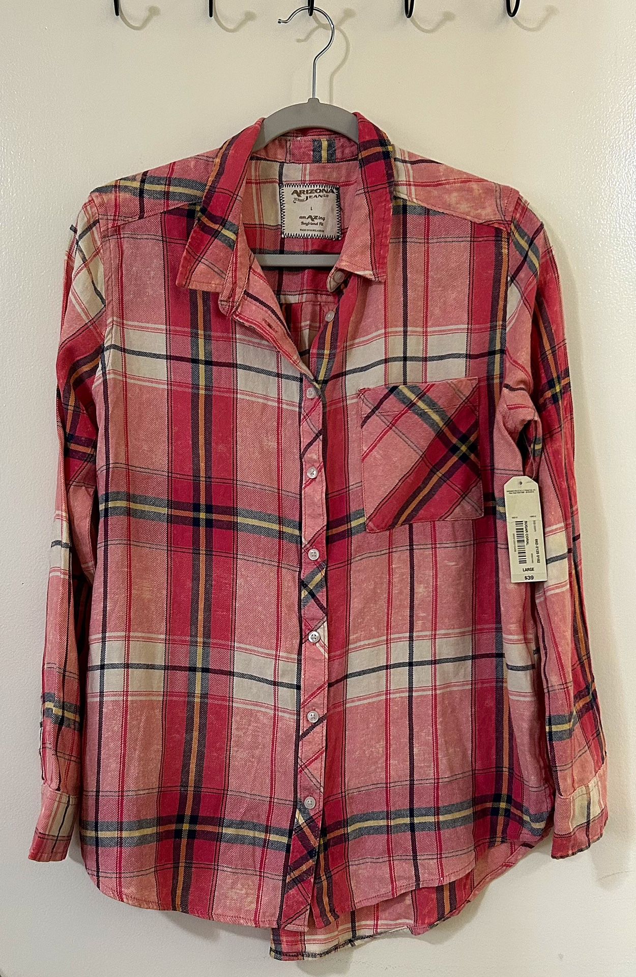 Arizona Jean Company Pink Plaid Shirt