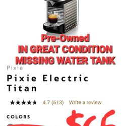 Nespresso Pixie in Great Condition. Missing The Water Tank.