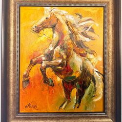 Framed Oil Painting “Radiant strength ” By Nuri Alieva , Horse Animal Nature art