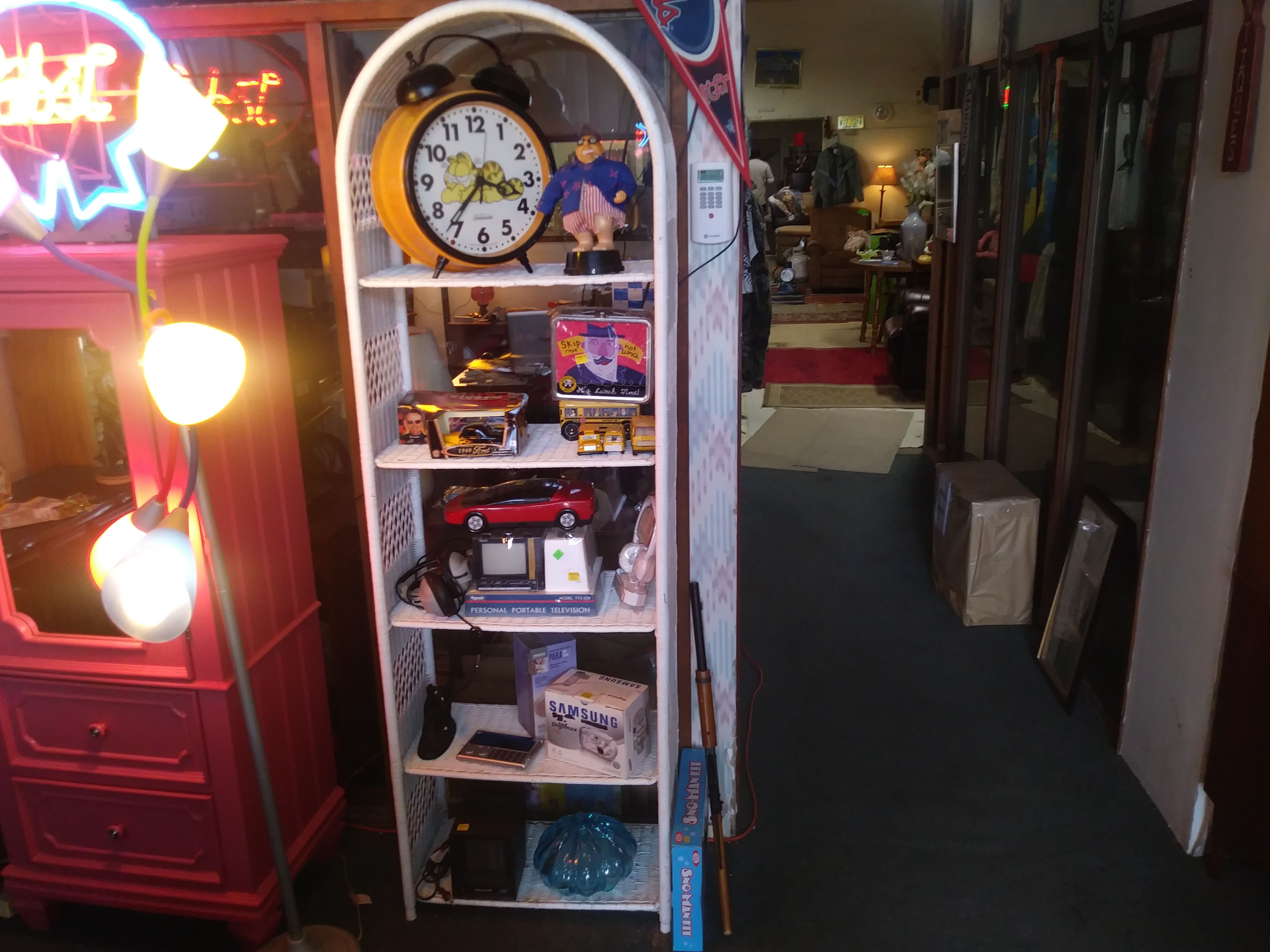 White Wicker 6 ft tall shelf for sale