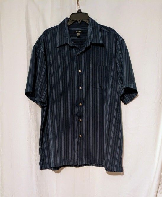 Men's Shirt Van Heusen Dark Blue Gray Striped Button Down Shirt Size XL