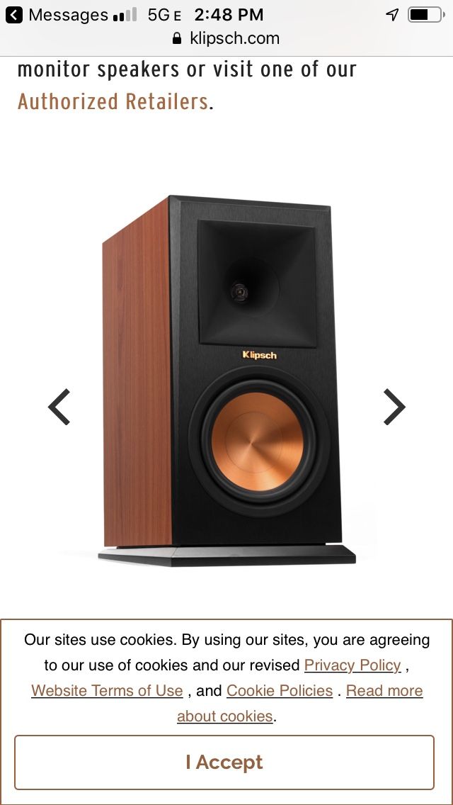 Klipsch RP160M bookshelf speakers brown wood cabinet. $399 on Amazon