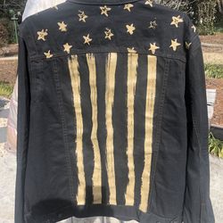 Mens Size 48 Rocawear Black Denim Jacket With American Flag