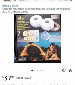Brand new cascade rechargeable camping string lights for $25