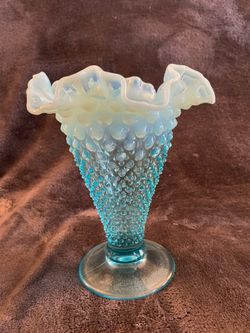 1940’s 8” Fenton Blue Opalescent Hobnail Vase