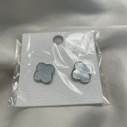Lucky Clover Mother of Pearl Stud Earrings White Gold Dipped