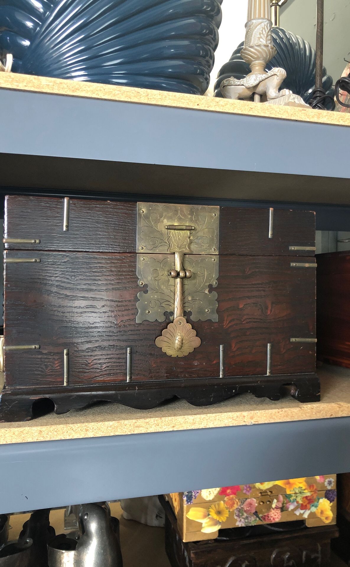 Vintage wood and brass box