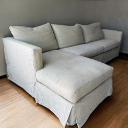 Crate & Barrel Sage Cotton Canvas Slipcovered Sectional Couch