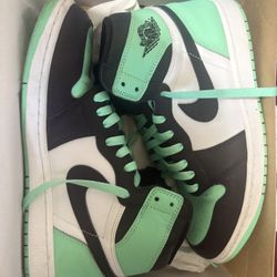 (Size 10 1/2) Air Jordan 1 Retro High OG Green Glow Men's Shoes White-Black