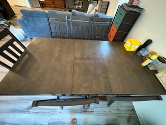 Dark Brown Wood Dining Table with Chairs