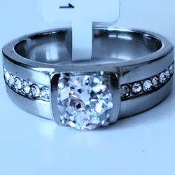 Men's Stainless Steel Ring With Cubic Zirconias Sizes 10 & 11