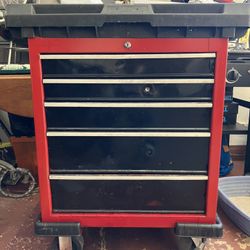 Craftsman five drawer toolbox or sliding top full of tools